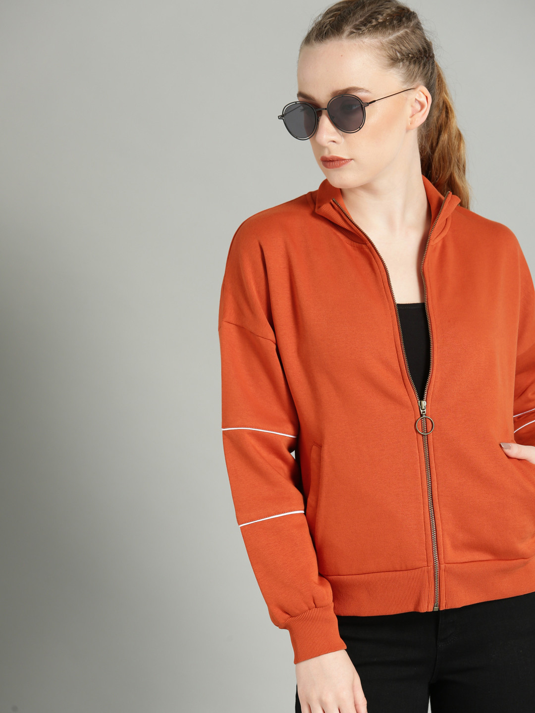 The Roadster Lifestyle Co Women Rust Orange Solid Sweatshirt