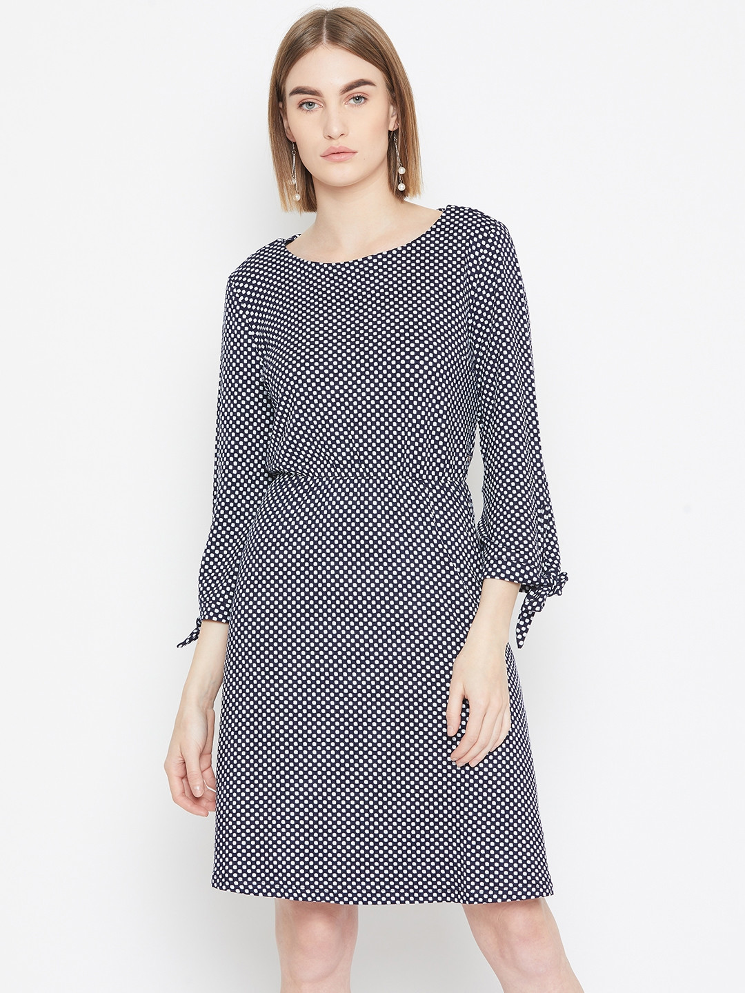 U.S. Polo Assn. Women Navy Blue & White Self Design A-Line Dress