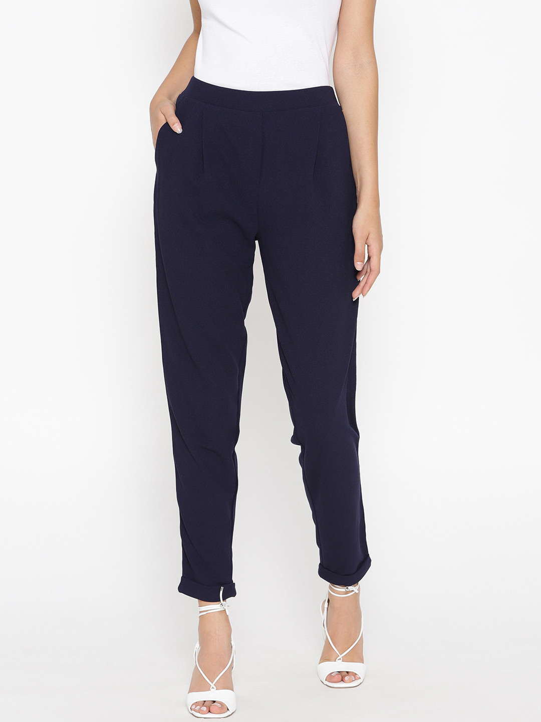 U.S. Polo Assn. Women Women Navy Blue Relaxed Fit Solid Regular Trousers