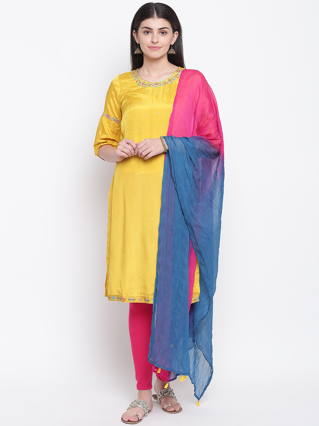 Rangriti Women Pink & Teal Blue Dyed Dupatta