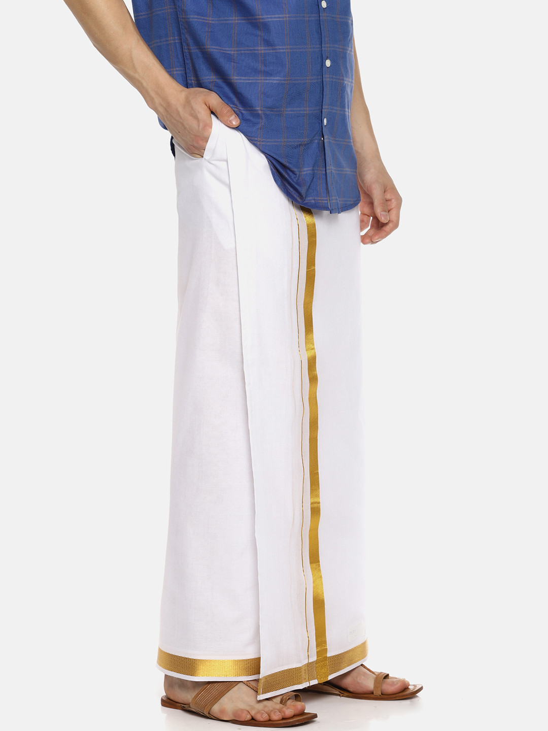 Sethukrishna Men White Solid Double Layer Readymade Dhoti