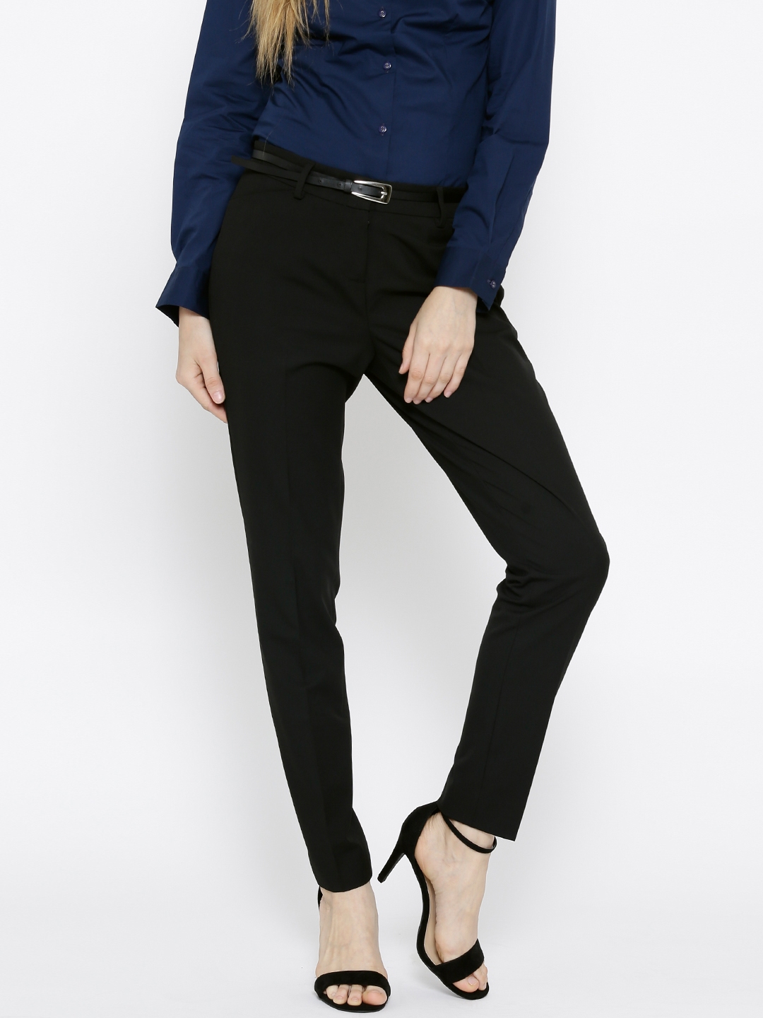 Buy Wills Lifestyle Women Black Slim Fit Flat Front Formal Trousers   Trousers for Women 1047171  Myntra