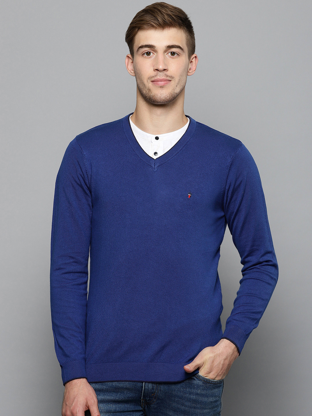 Louis Philippe Sport Men Blue Solid Sweater