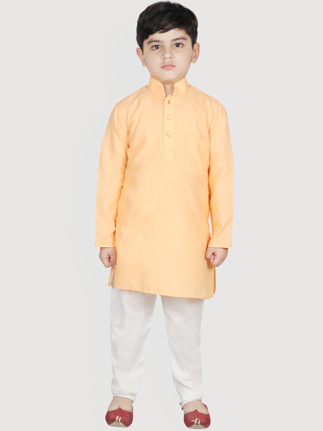 SG YUVRAJ Boys Peach-Coloured & White Solid Brocade Kurta with Pyjamas