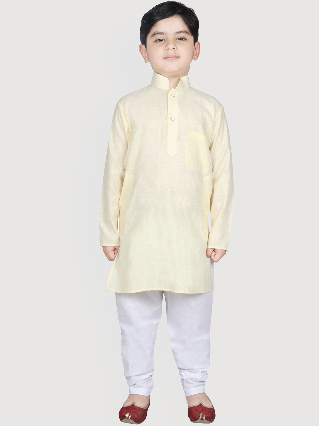 SG YUVRAJ Boys Yellow & White Solid Brocade Kurta with Pyjamas