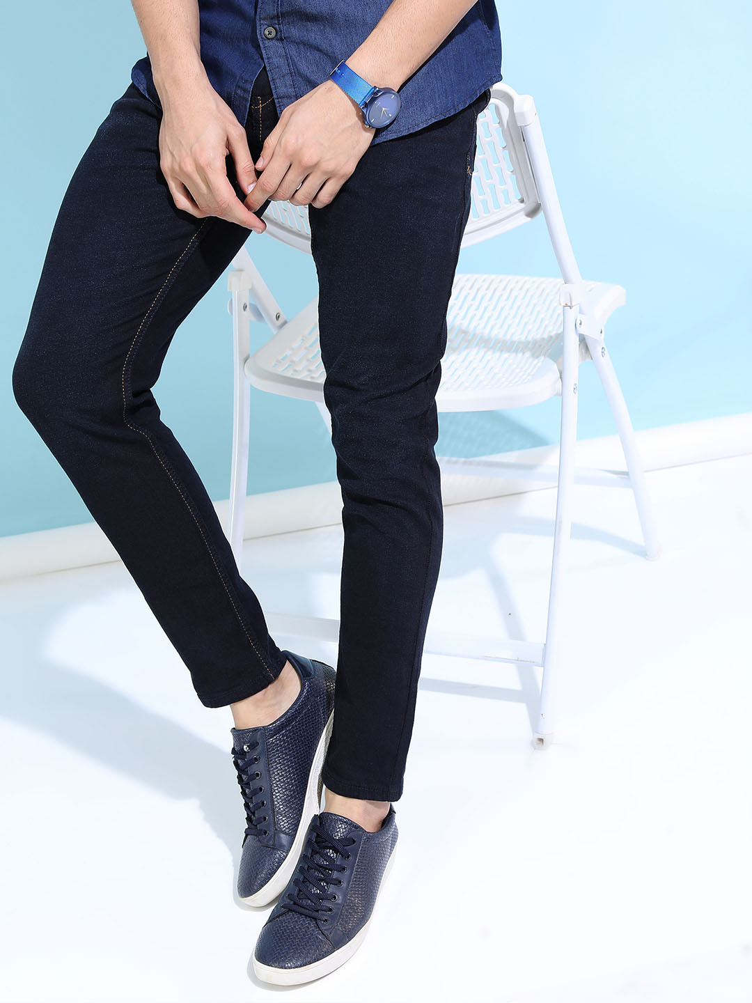 LOCOMOTIVE Men Navy Blue Tapered Fit Mid-Rise Clean Look Stretchable Jeans