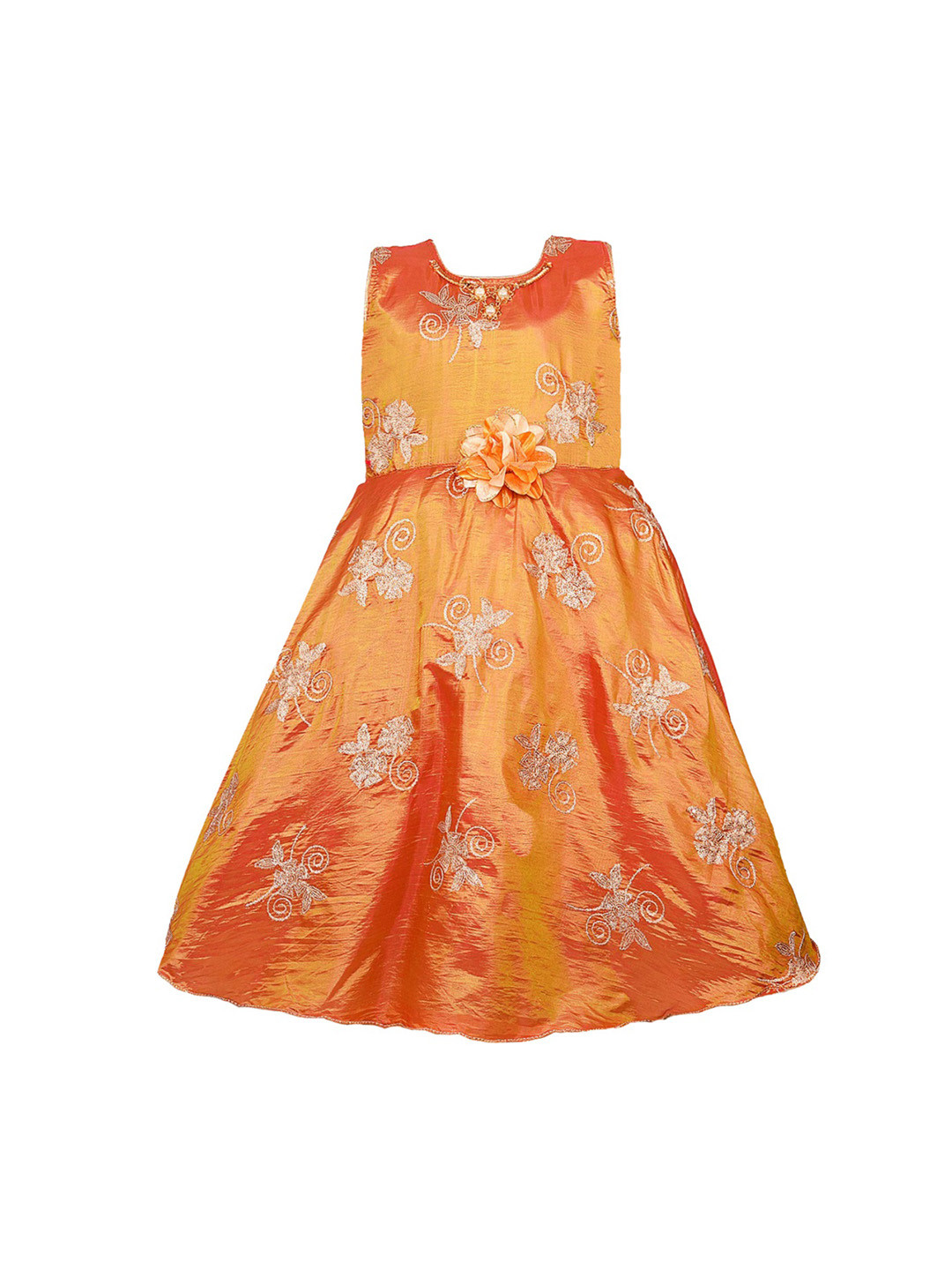 Wish Karo Girls Orange & Rose Gold-Toned Embellished Fit and Flare Dress