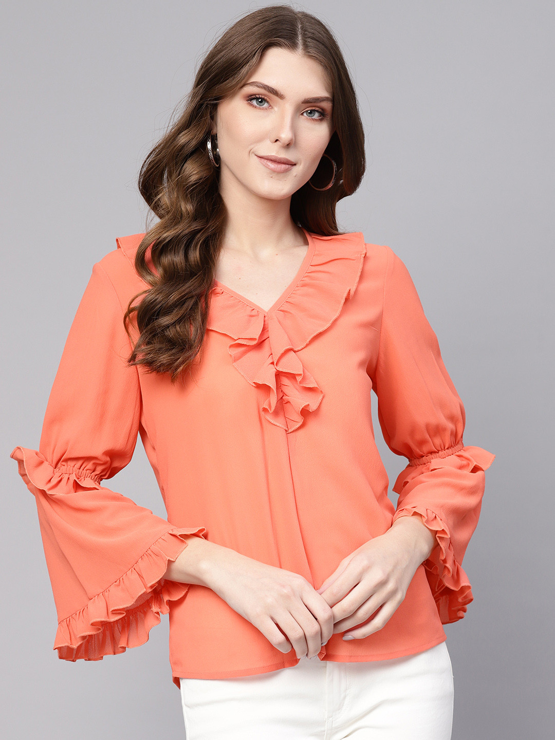 Pannkh Women Orange Solid Top