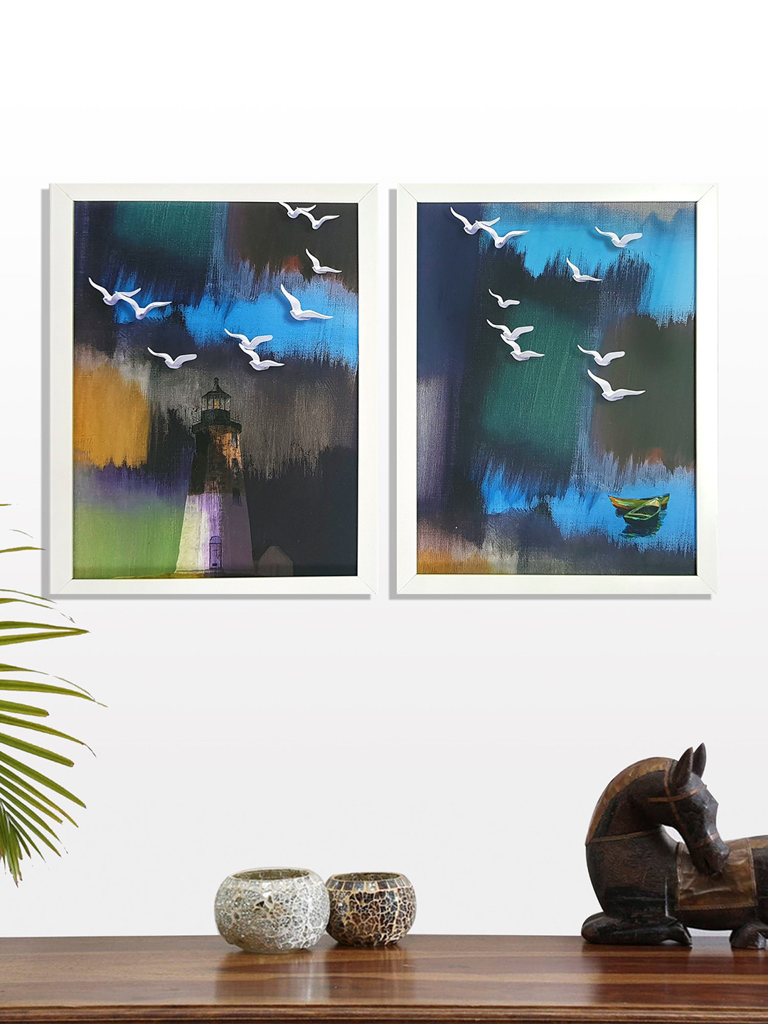 Art Street Set of 2 Multicoloured Birds UV Wall Art With Wooden Frame