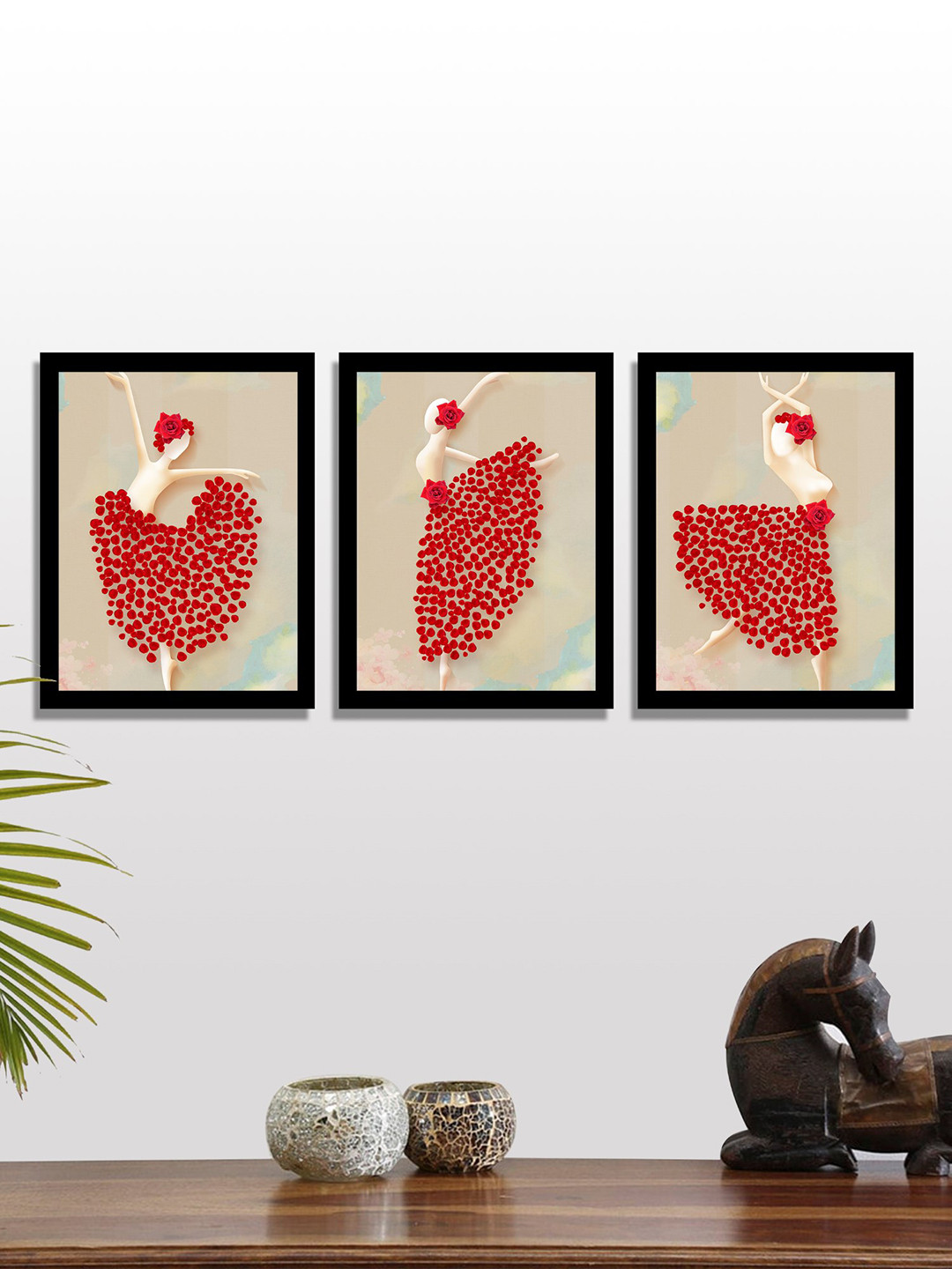 Art Street Dancing Girls Synthetic Wood Wall Rectangle Paintings Wall Art - 16 x 12 In