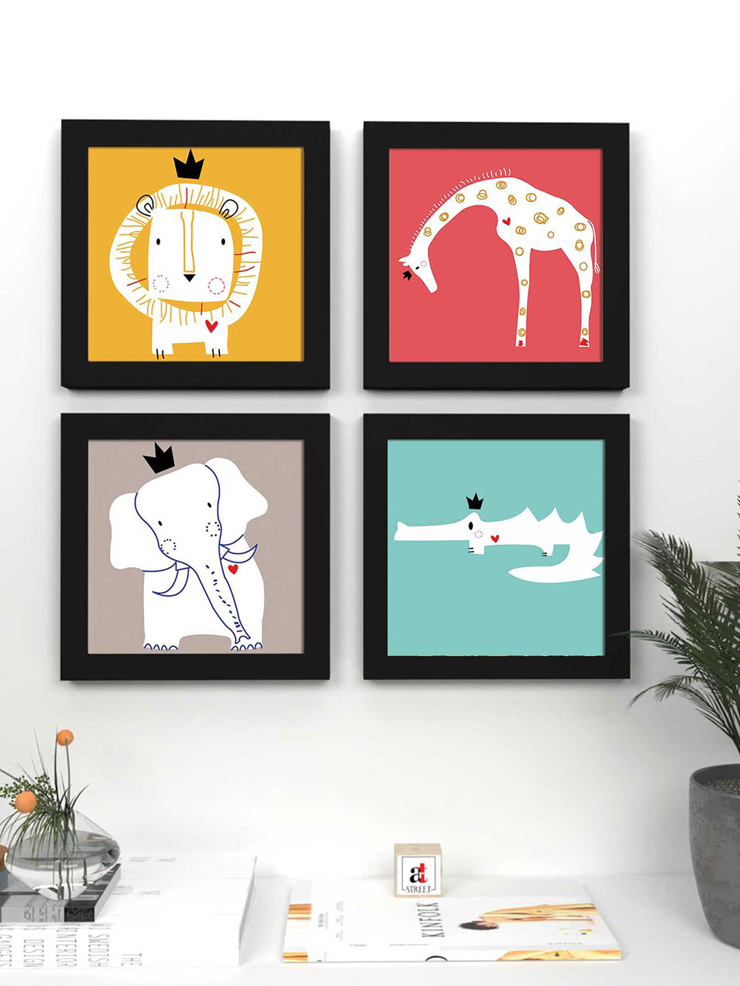 Art Street Multi Synthetic Wood 4 Pcs Wall Home Office Square Paintings Wall Art -8 x 8In