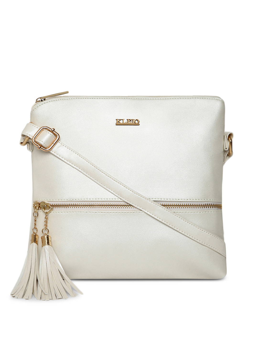 KLEIO Off-White Solid Tasseled Sling Bag