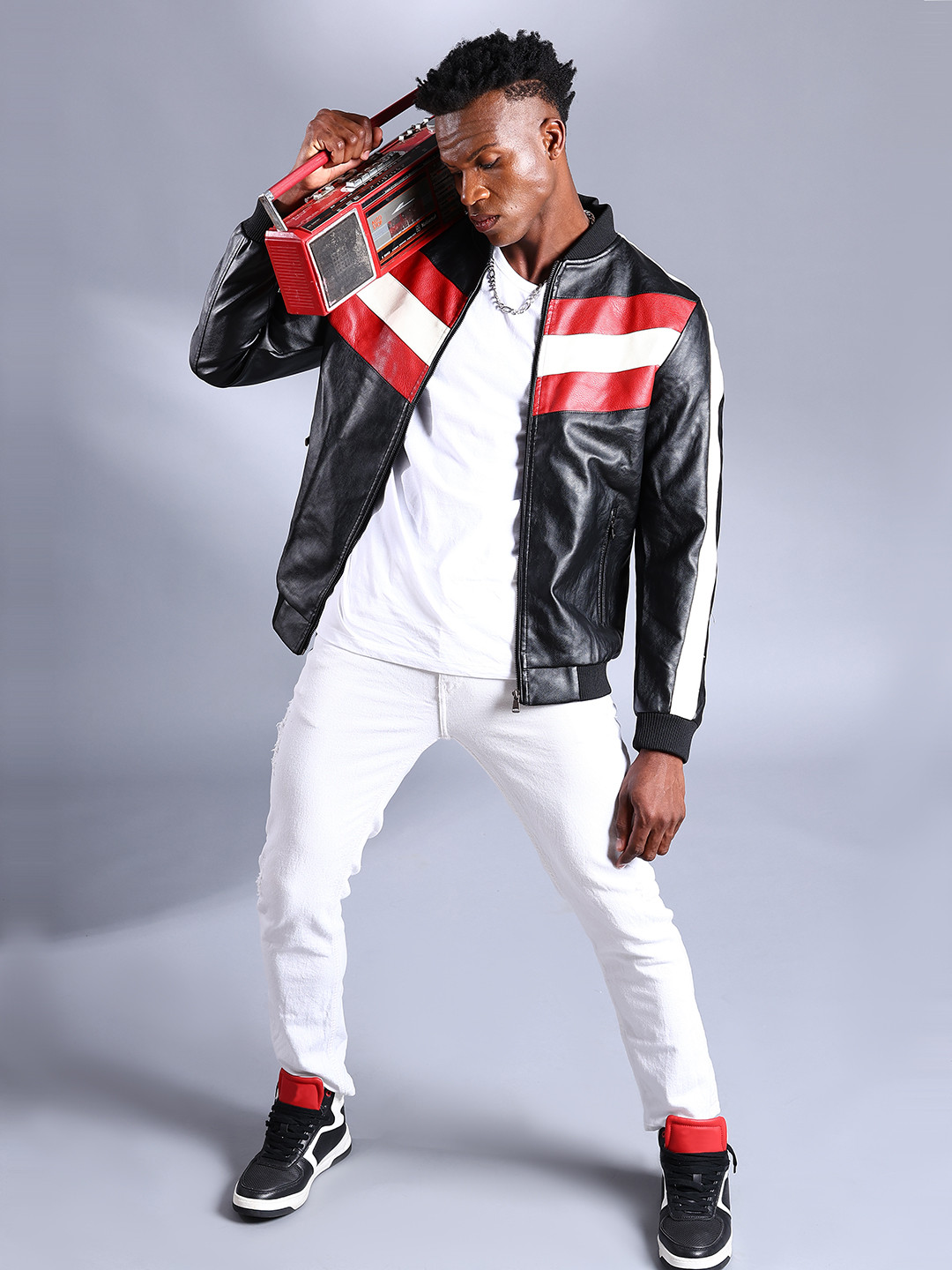 The Indian Garage Co Men Colourblock Slim Fit Zip-Front Faux Biker Jacket