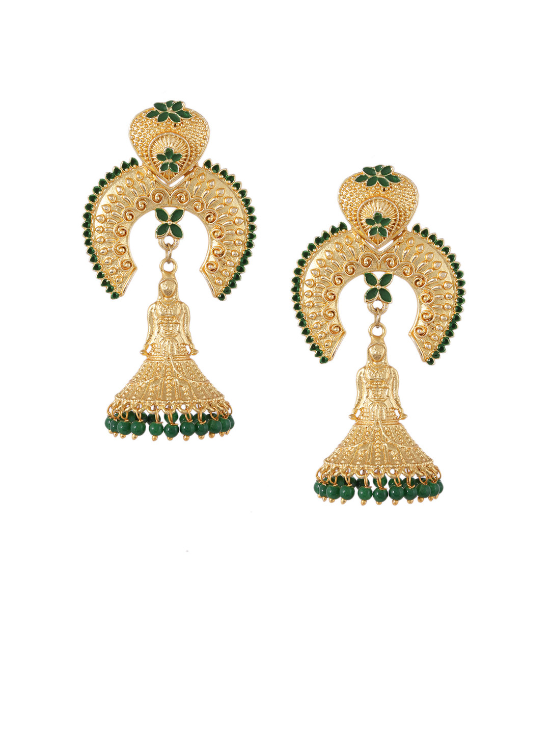 Silvermerc Designs Green Gold-Plated Handcrafted Floral Jhumkas