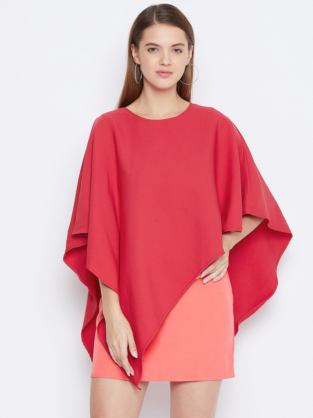 DODO & MOA Women Pink & Coral Orange Colourblocked Kaftan Dress