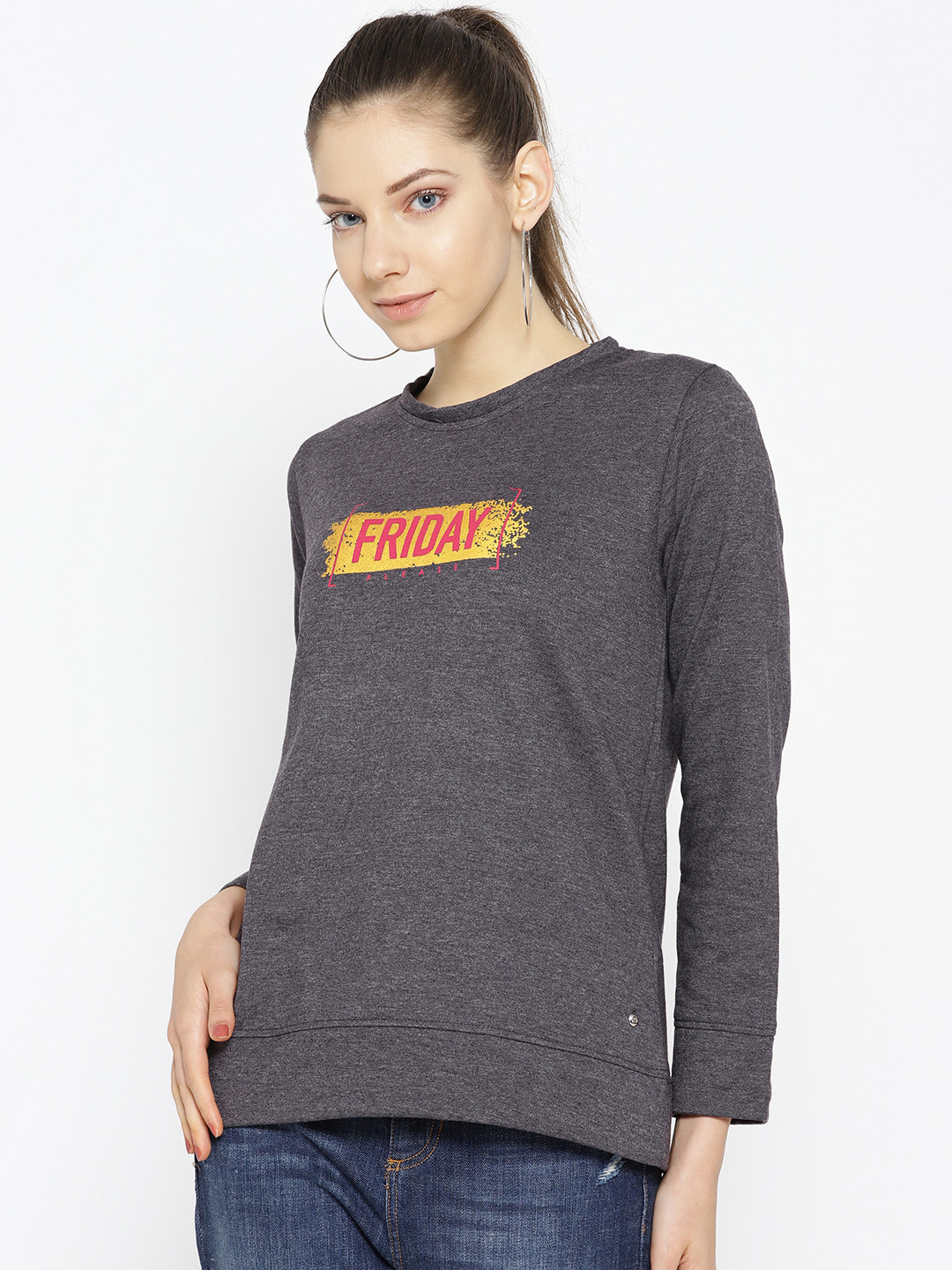 Sweet Dreams Women Charcoal Grey Solid Sweatshirt