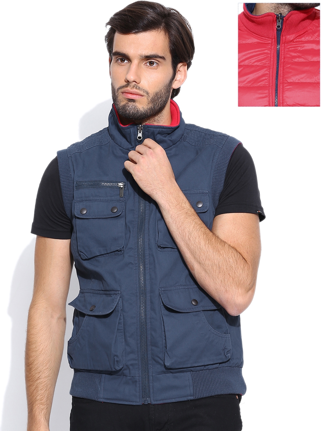 Buy IZOD Navy Red Sleeveless Reversible Jacket Jackets for Men 1049459 Myntra