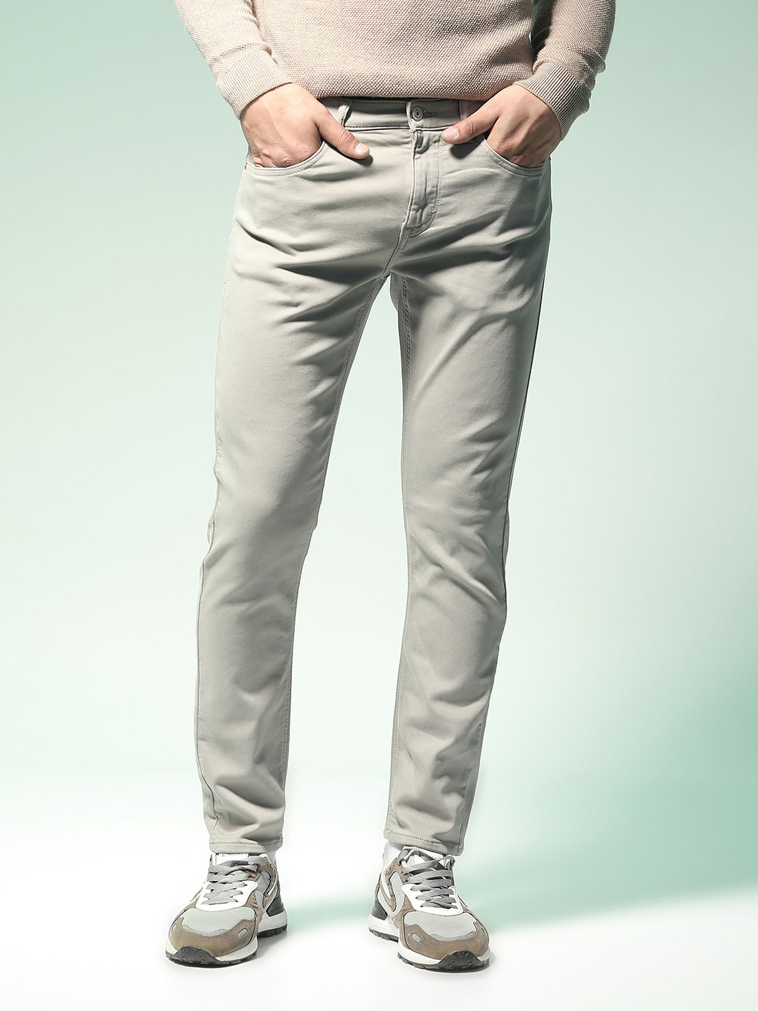 Flying Machine Men Olive Green Slim Tapered Fit Mid-Rise Clean Look Stretchable Jeans