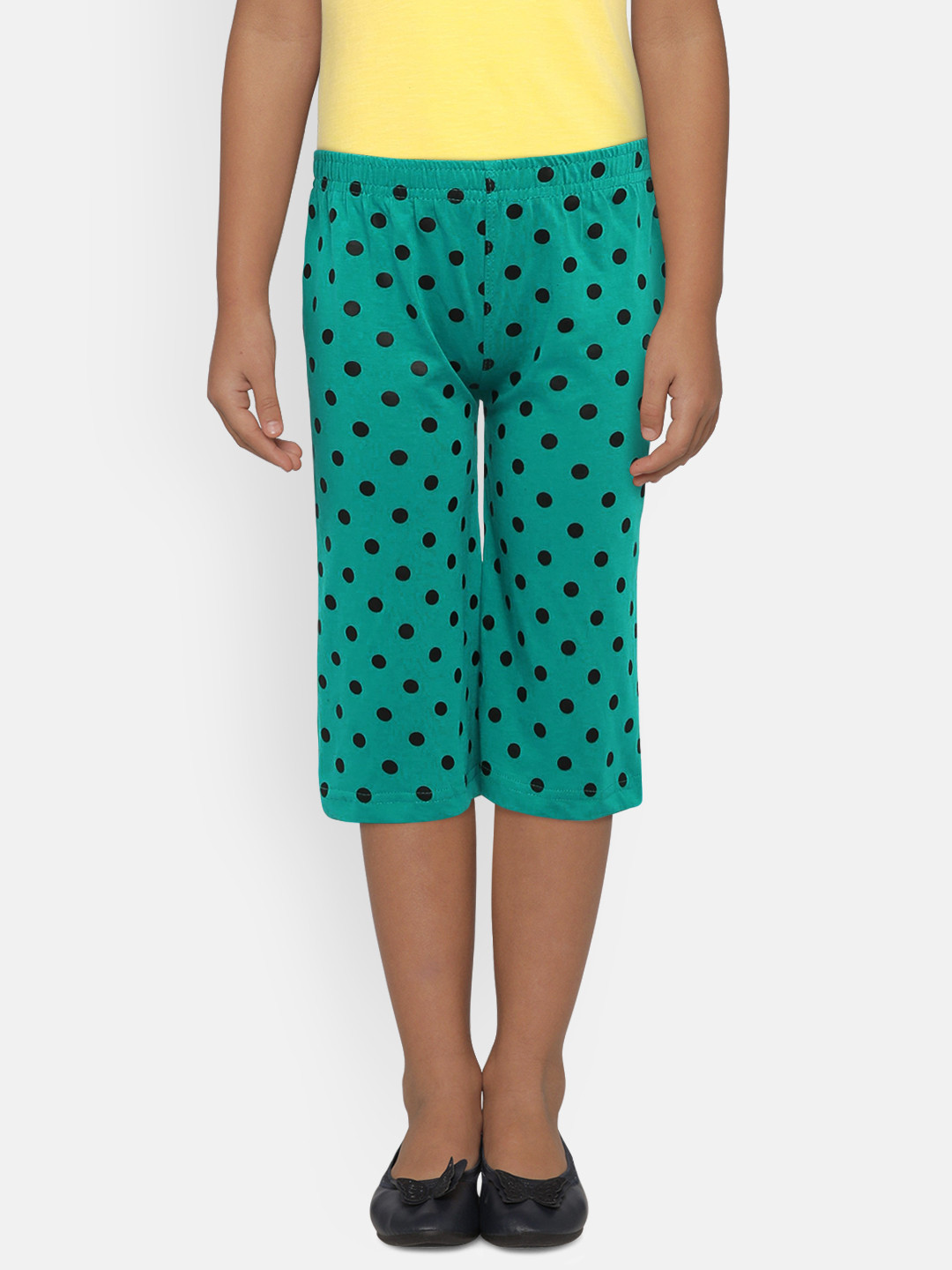 SINI MINI Girls Turquoise Blue & Black Printed Regular Fit Capris