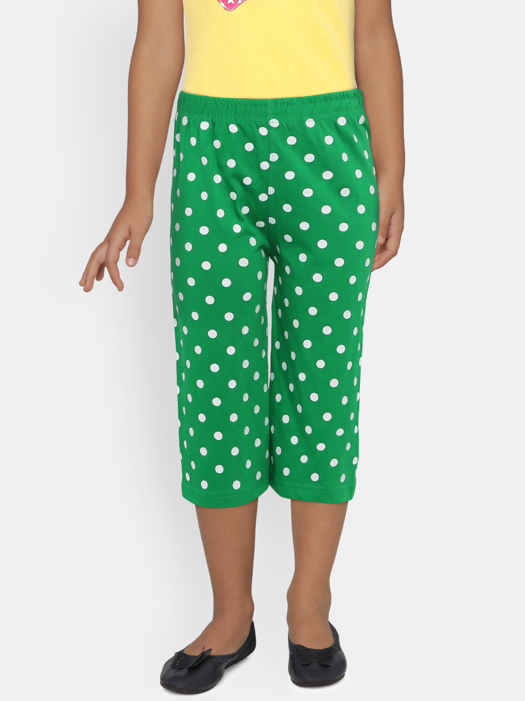 SINI MINI Girls Green & White Polka Dotted Regular Fit Capris