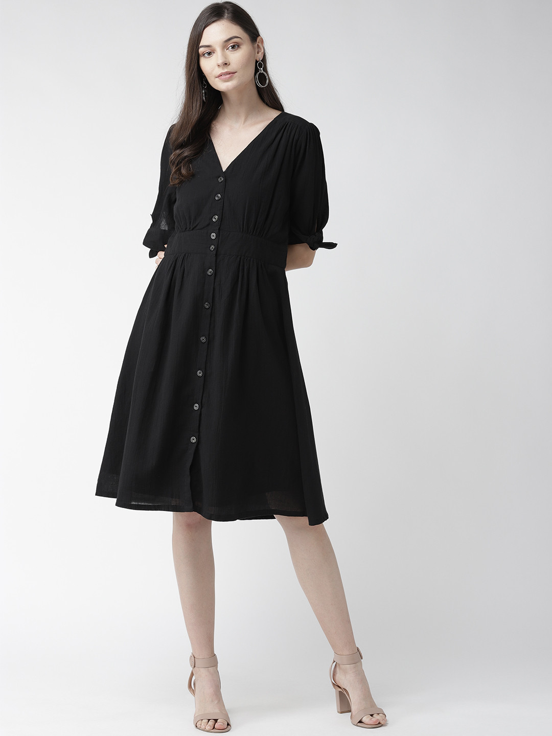 SCOUP Women Solid Black A-Line Dress