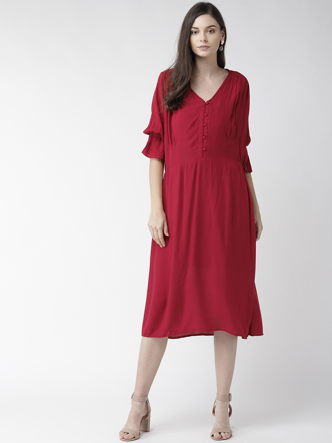 SCOUP Women Red Solid A-Line Dress