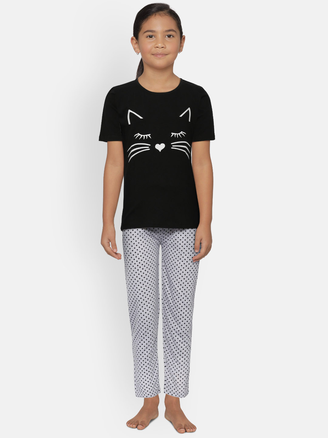 FUNKRAFTS Girls Black & Grey Printed Night suit