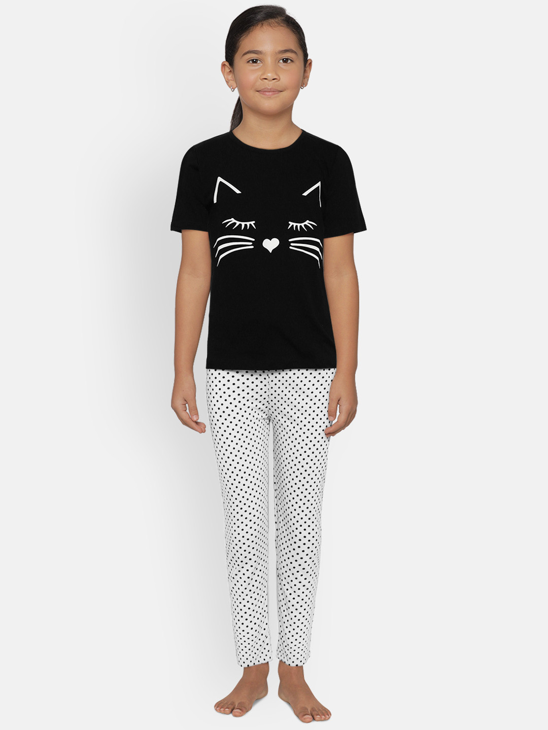 FUNKRAFTS Girls Black & Grey Printed Night Suit
