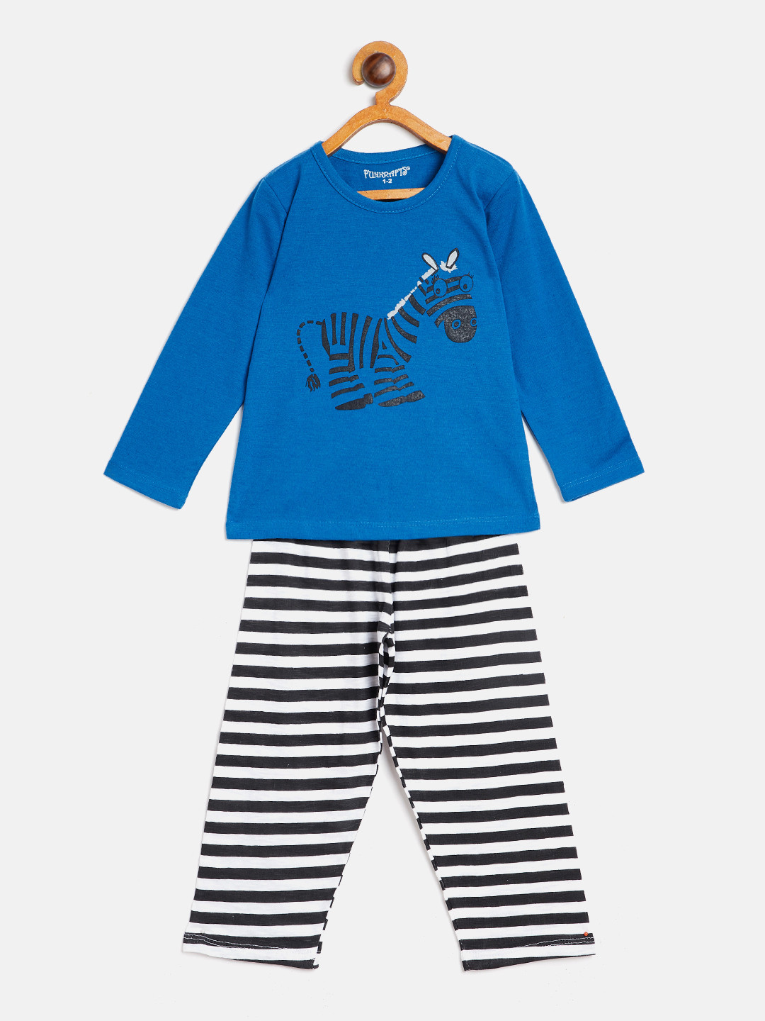 FUNKRAFTS Boys Blue & White Printed Night Suit