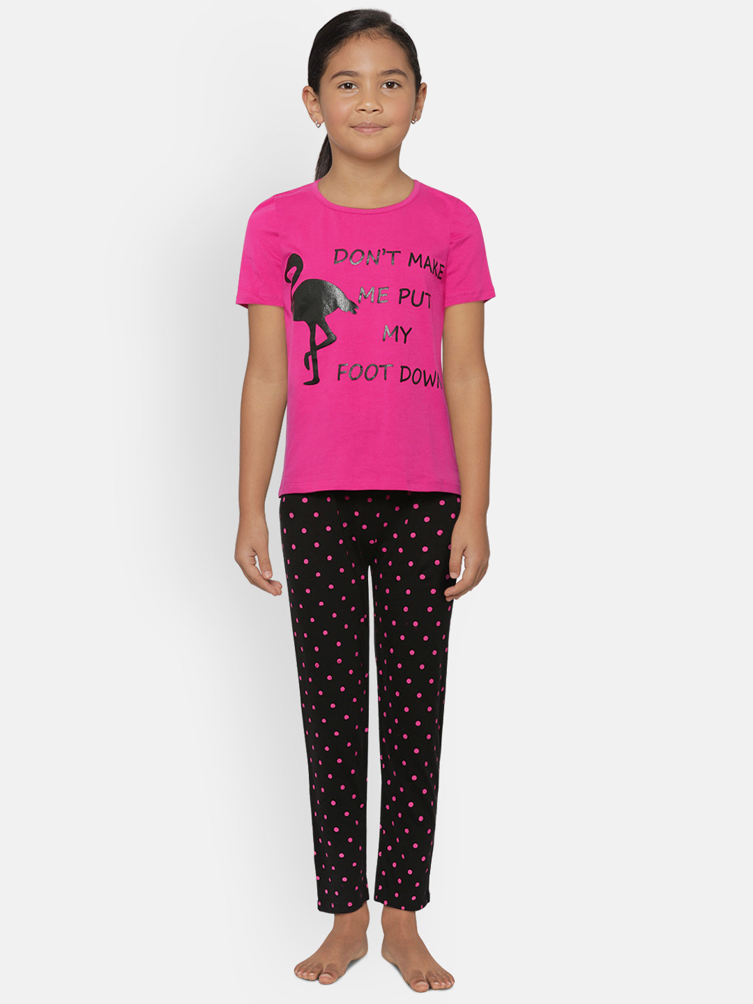 FUNKRAFTS Girls Fuchsia Pink & Black Printed Night suit