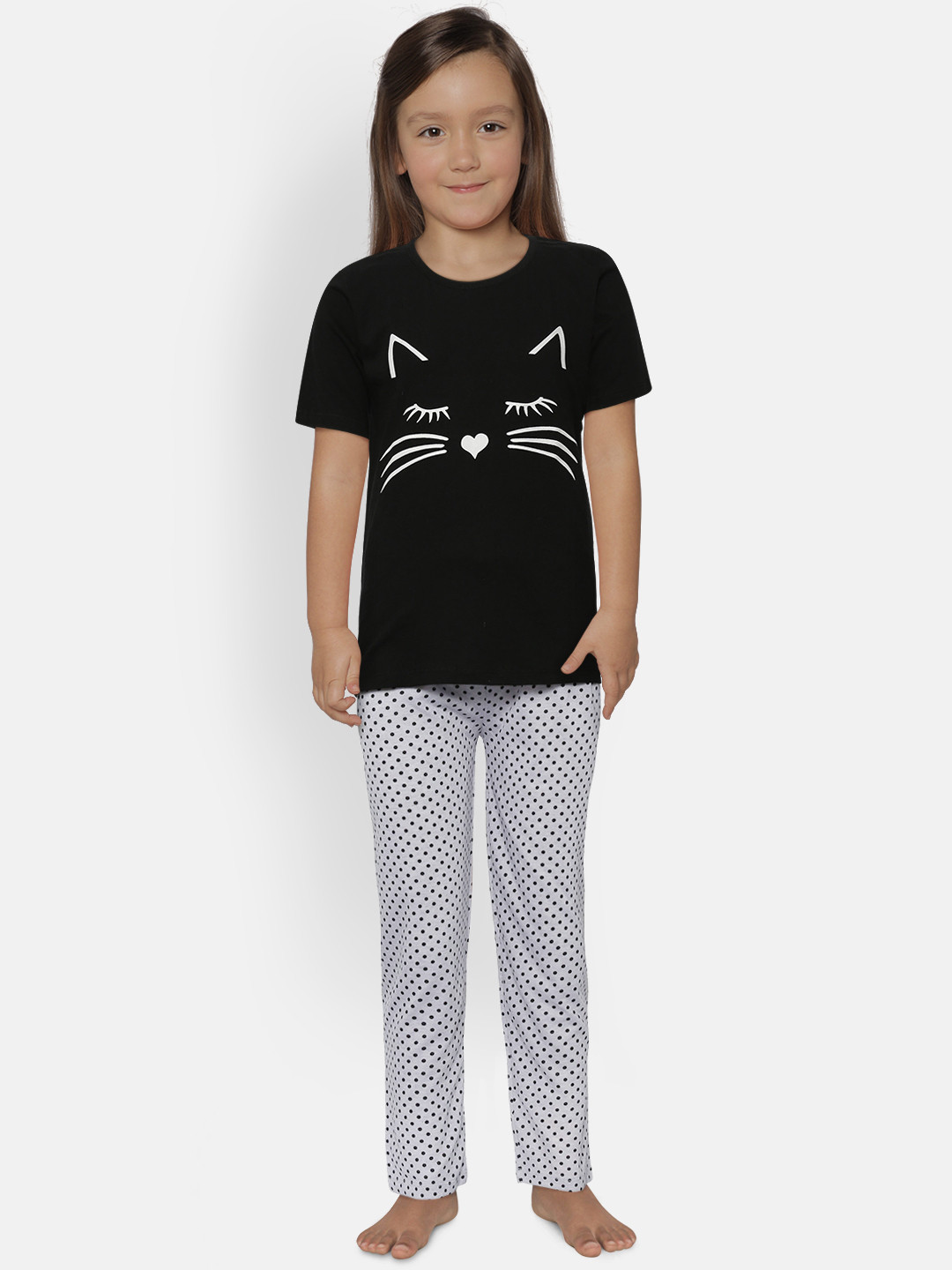 FUNKRAFTS Girls Black & Grey Melange Printed Night suit