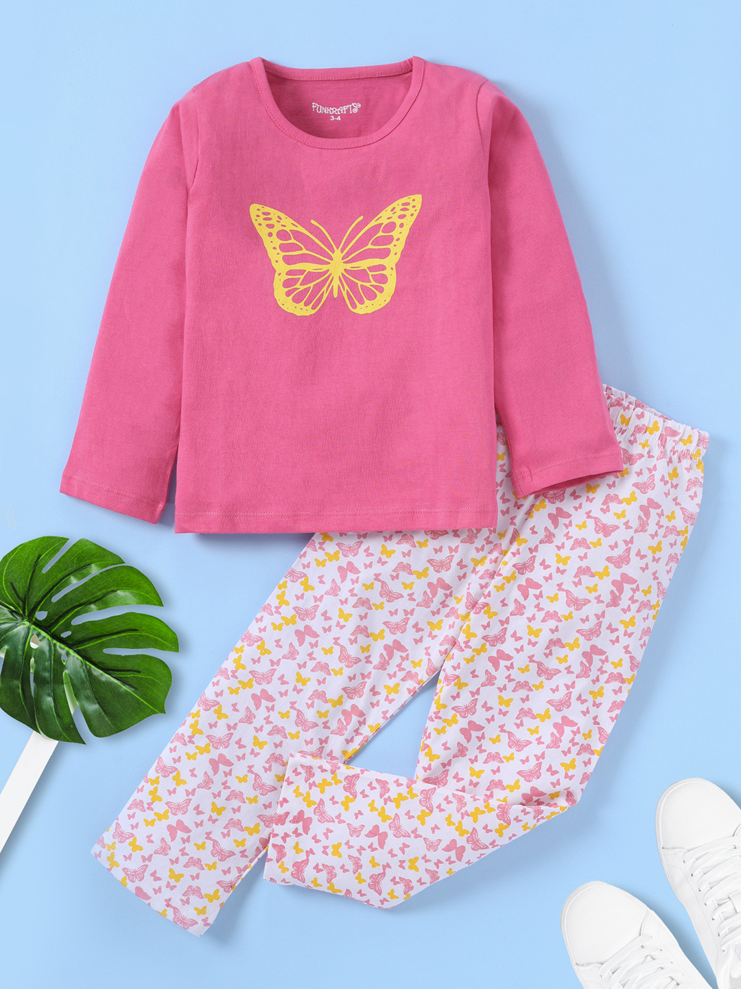 FUNKRAFTS Girls Pink & White Printed Night suit