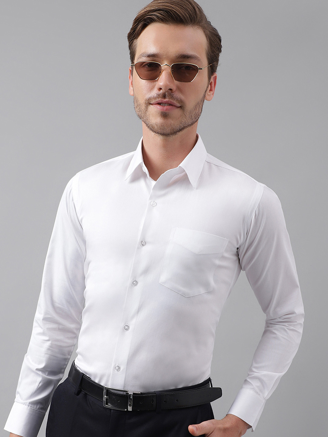 Hancock Men White Slim Fit Solid Formal Shirt