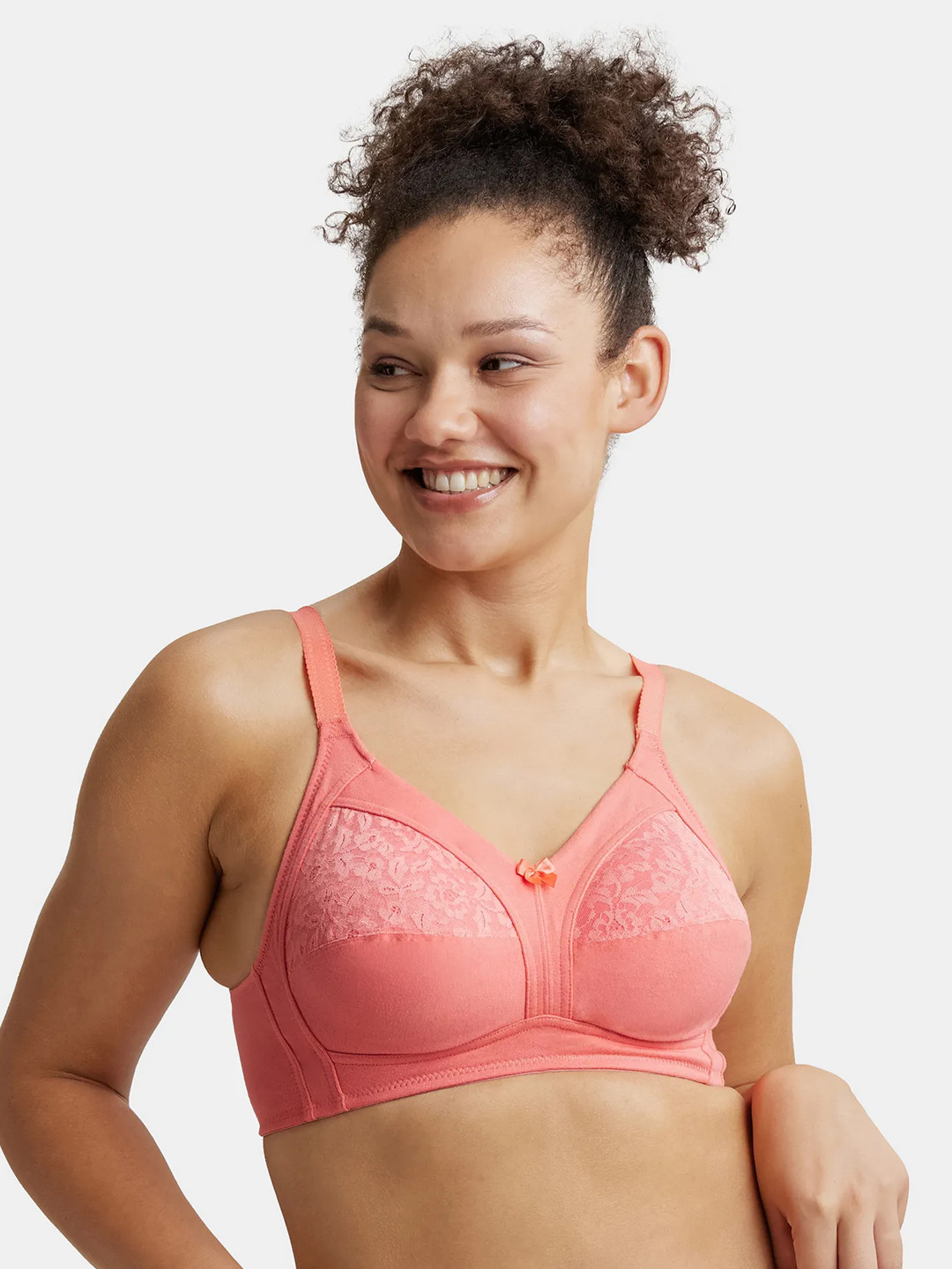 Jockey Wirefree Non Padded Cotton Full Coverage Plus Size Bra with Lace Styling -ES14