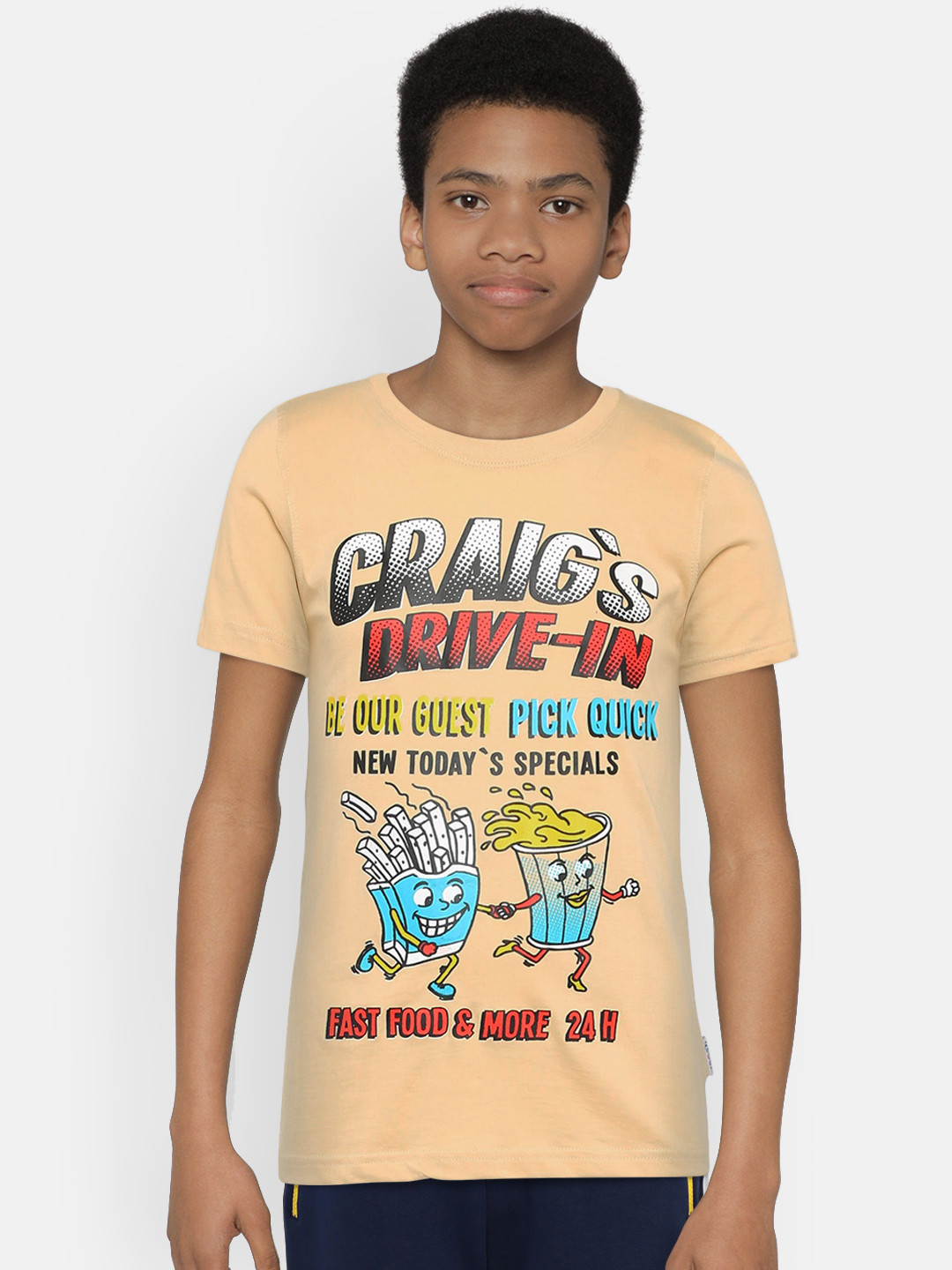 dongli Boys Beige Printed Round Neck T-shirt