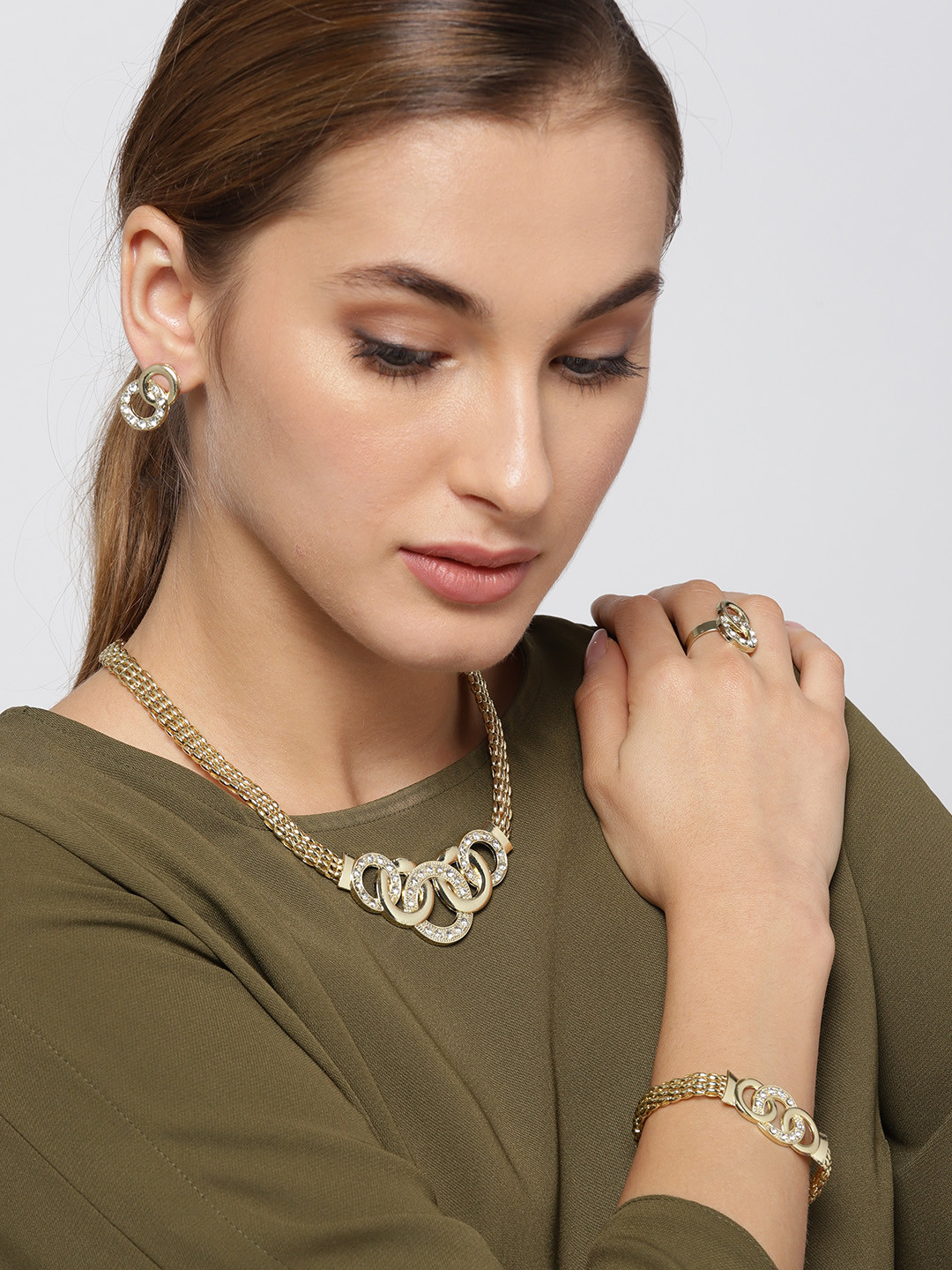 Jewels Galaxy Gold-Plated Stone Studded Jewellery Set