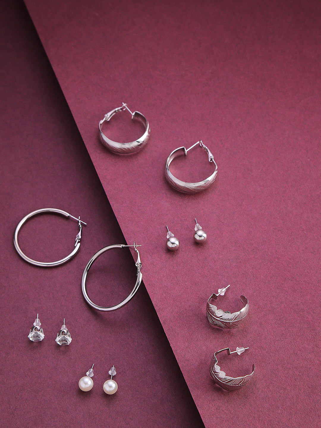 Jewels Galaxy Set of 6 Silver-Plated Earrings