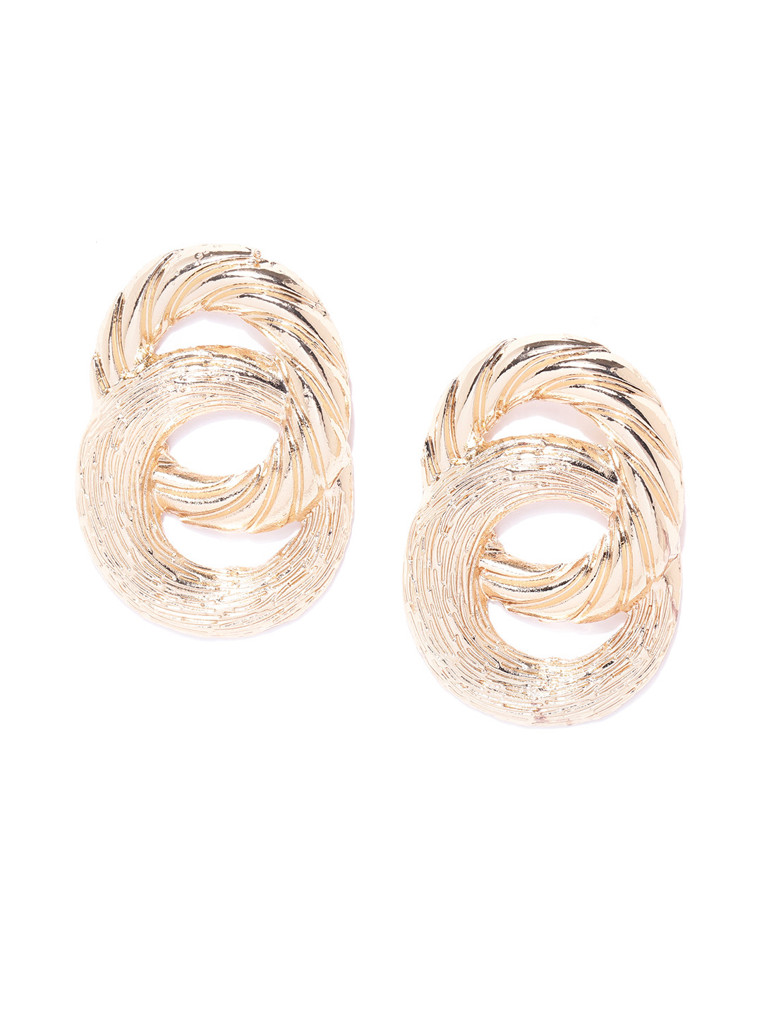 Jewels Galaxy Gold-Plated Textured Oval Drop Earrings