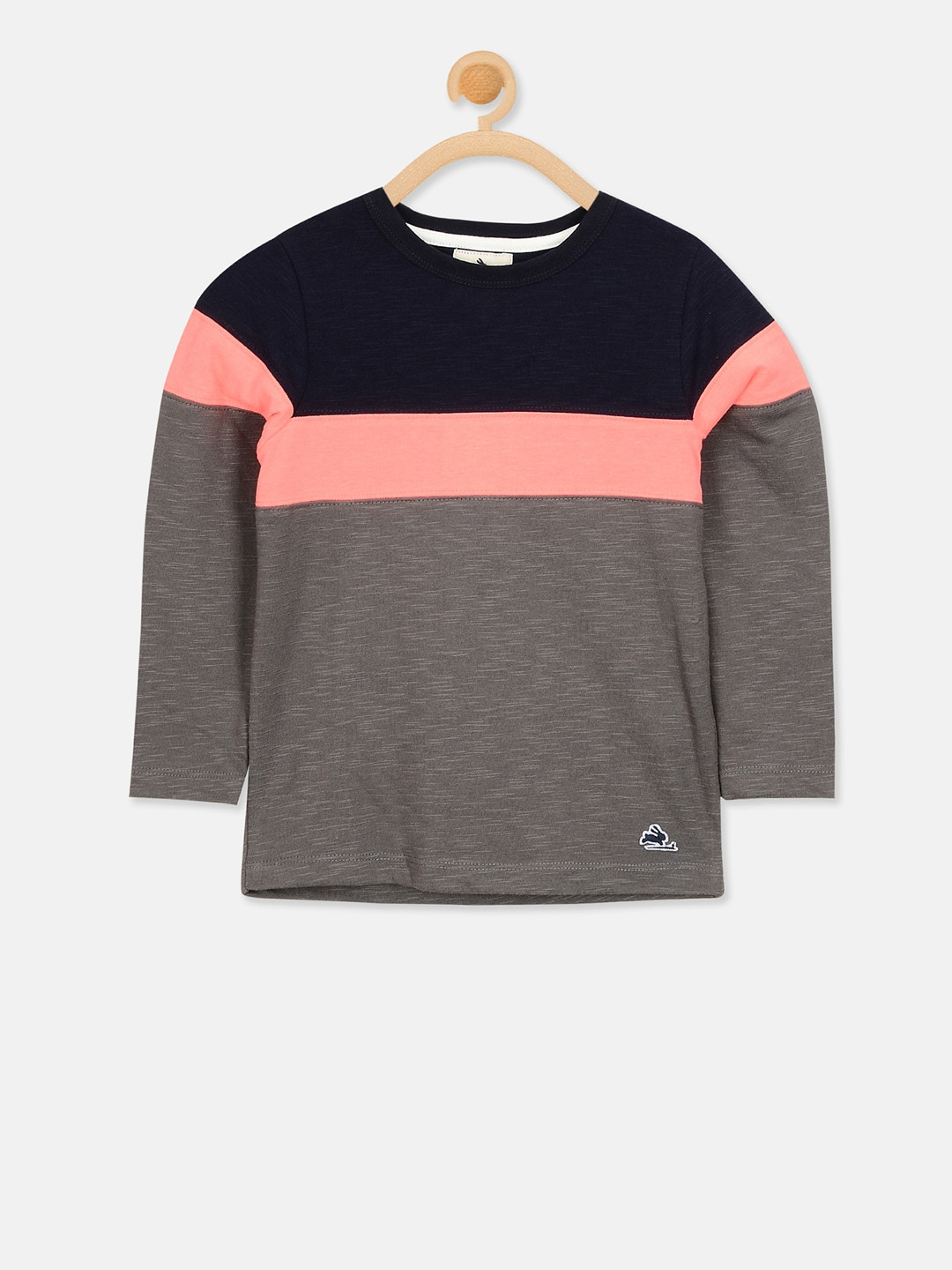 Cherry Crumble Kids Grey & Black Colourblocked Round Neck T-shirt