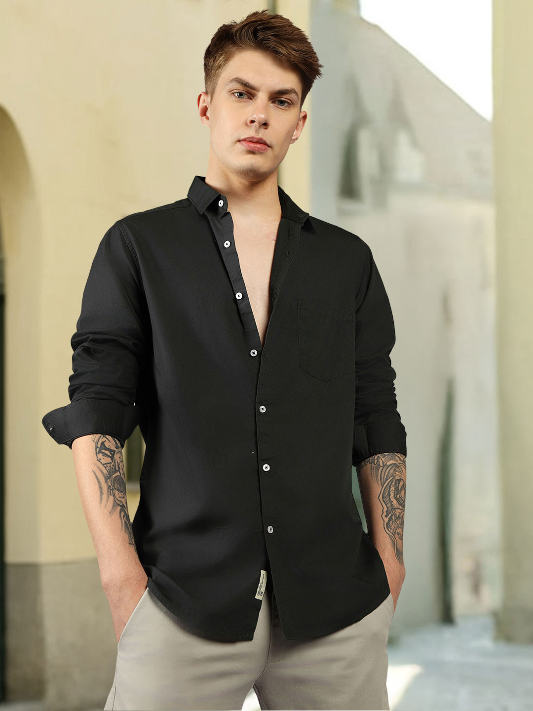 Dennis Lingo Men Olive Green Slim Fit Solid Casual Shirt