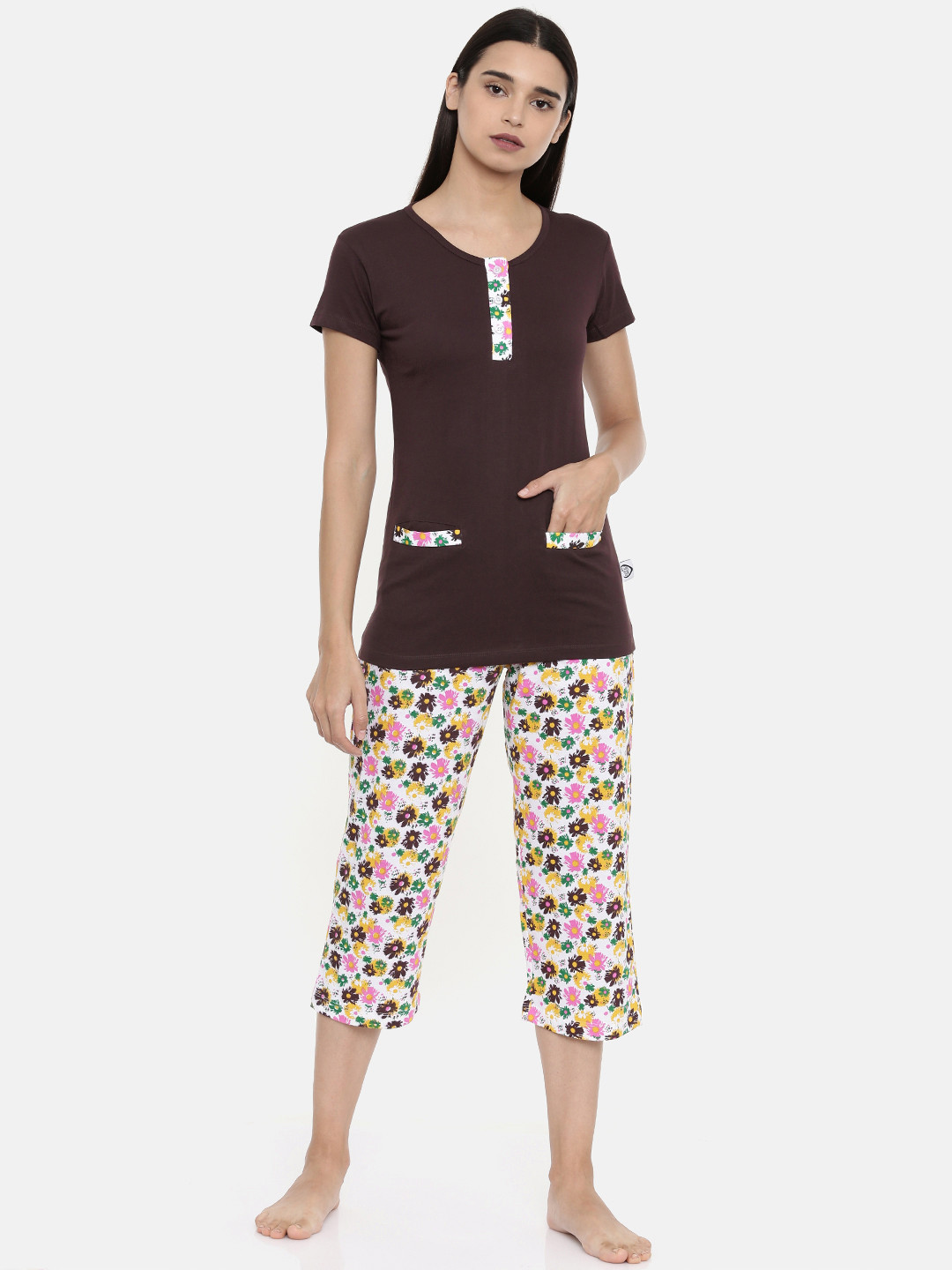 zebu Women Coffee Brown Night suit