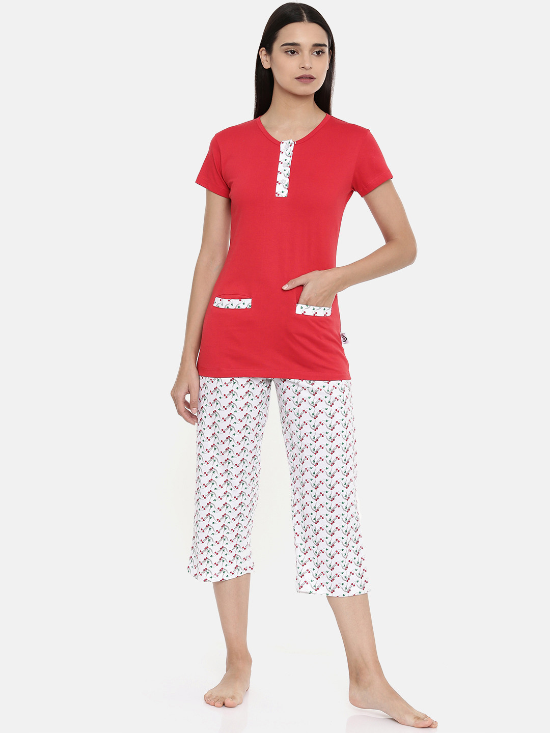 zebu Women Red & White Night suit