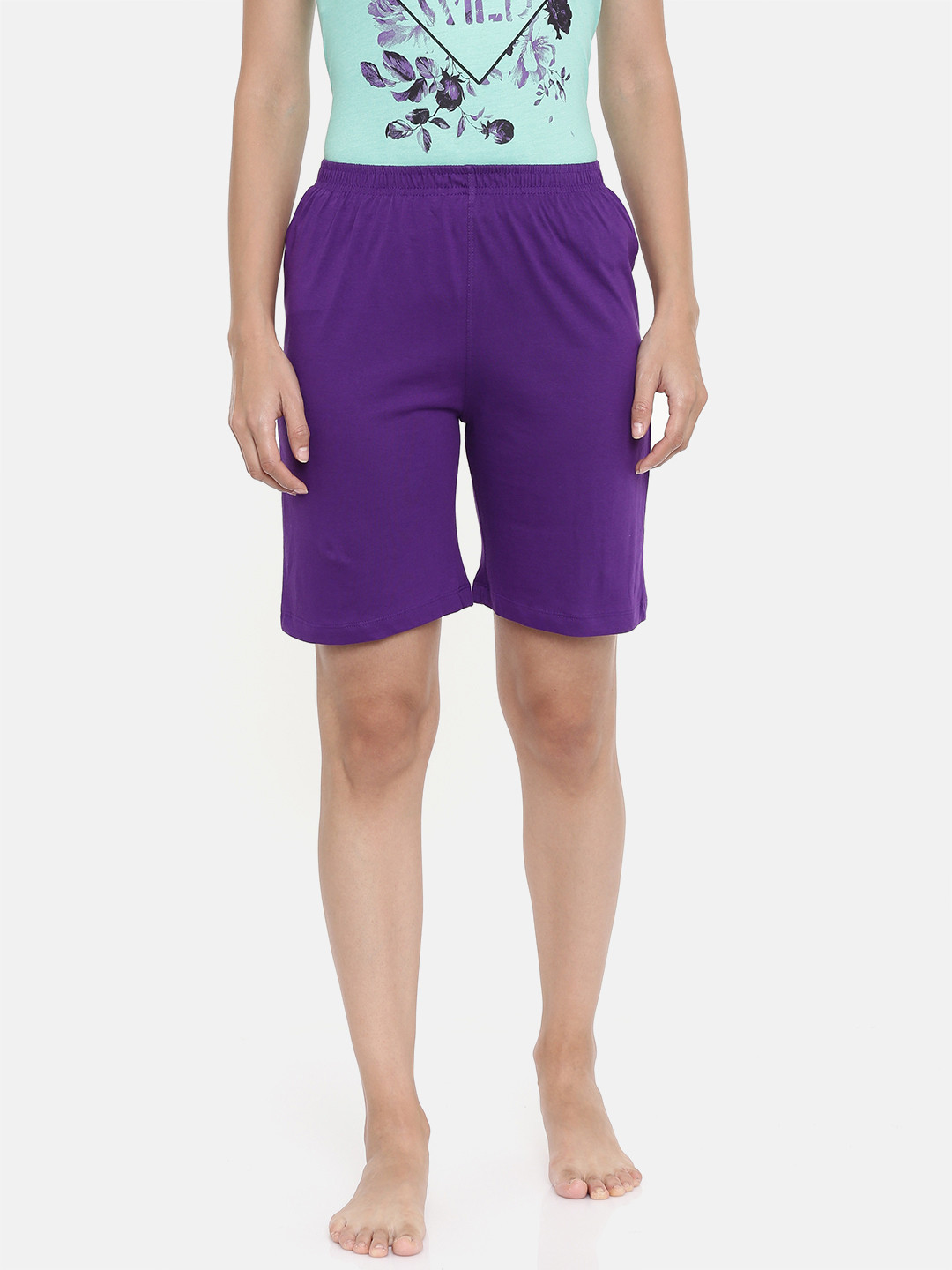 zebu Women Purple Solid Lounge Shorts