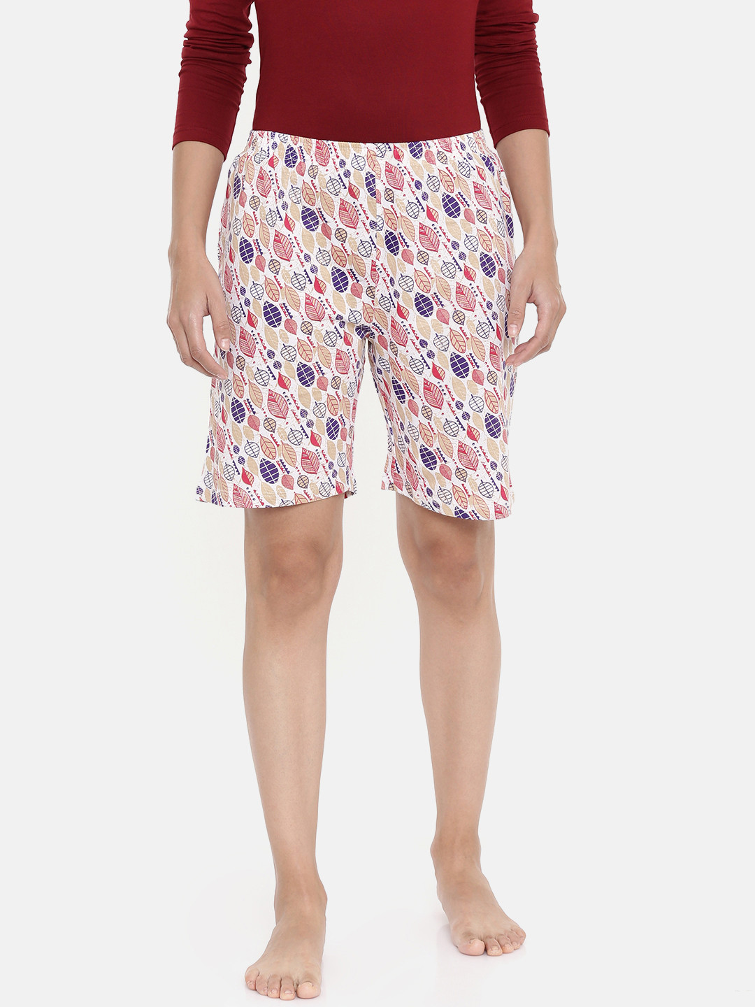 zebu Women Purple & White Printed Lounge Shorts