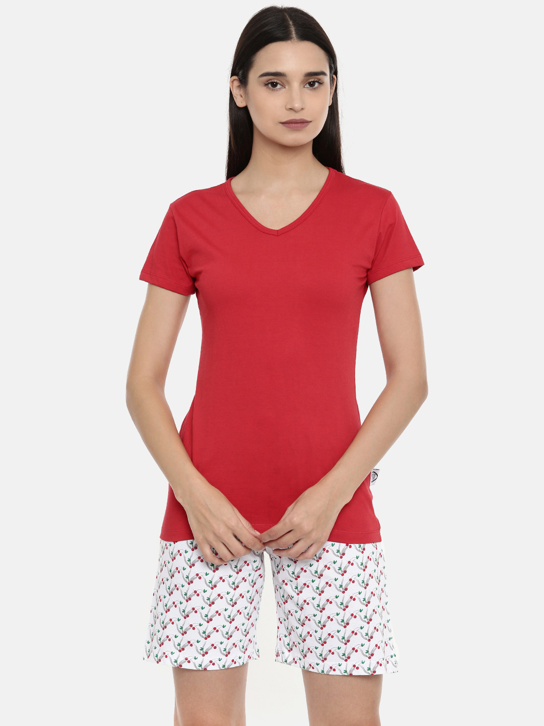 zebu Women Red & White Printed Night suit