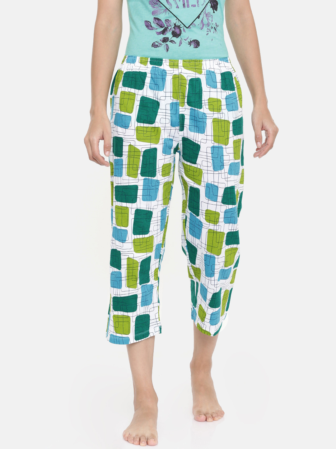 zebu Women Blue & White Printed Regular Fit Lounge pants
