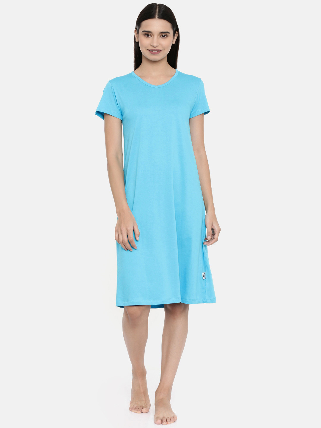 zebu Women Turquoise Blue Solid Nightdress