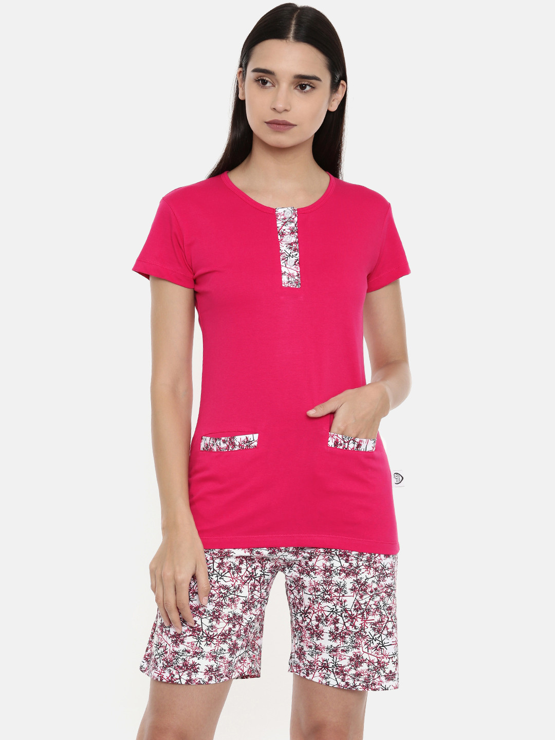 zebu Women Pink Solid Night suit
