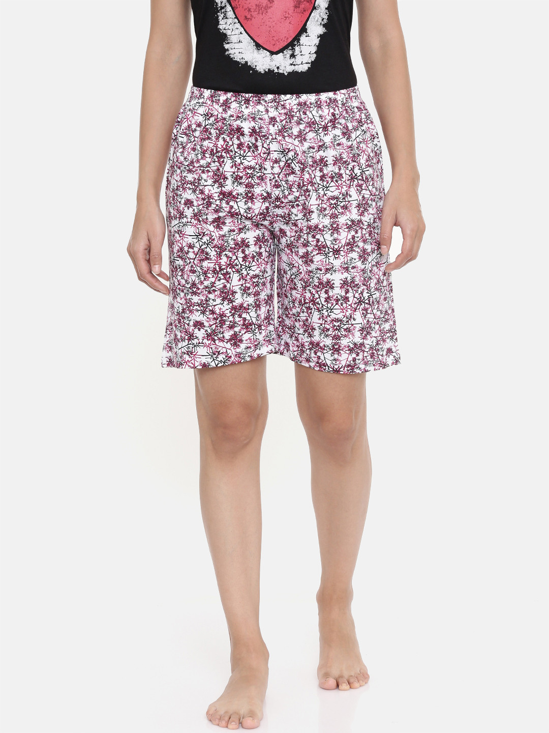 zebu Women Pink & White Printed Lounge Shorts