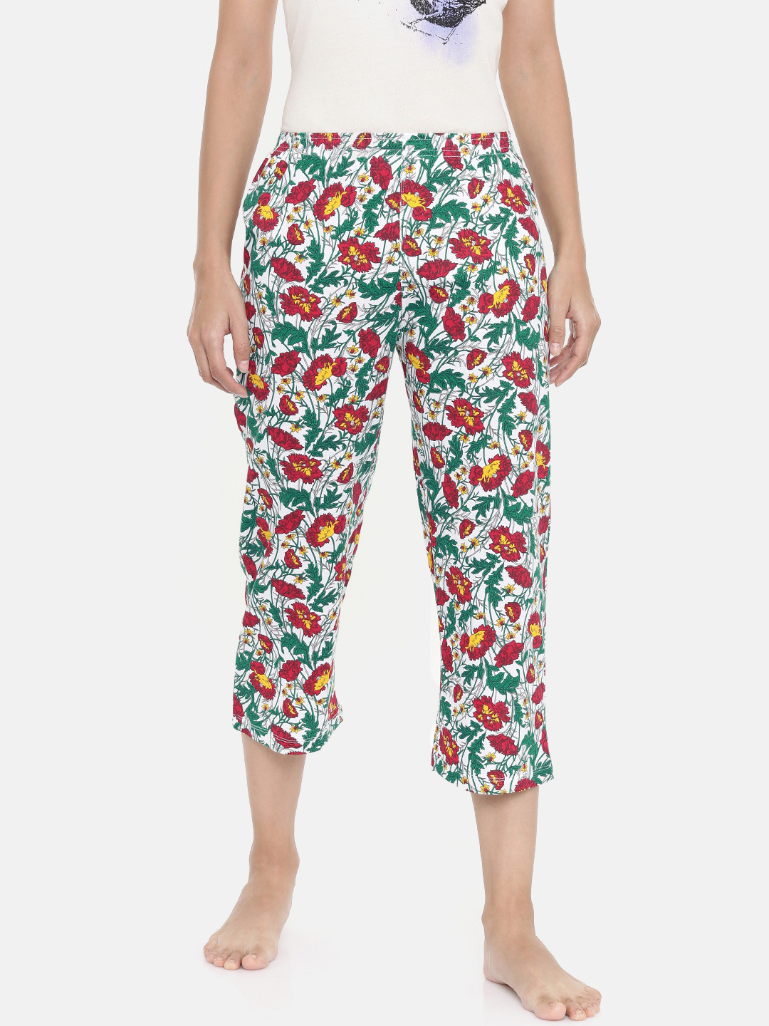 zebu Women Green & White Printed Regular Fit Lounge pants